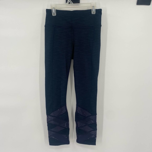 Athleta Pants - Athleta Navy Blue Leggings With Shear Bottoms Size Extra Small, XS